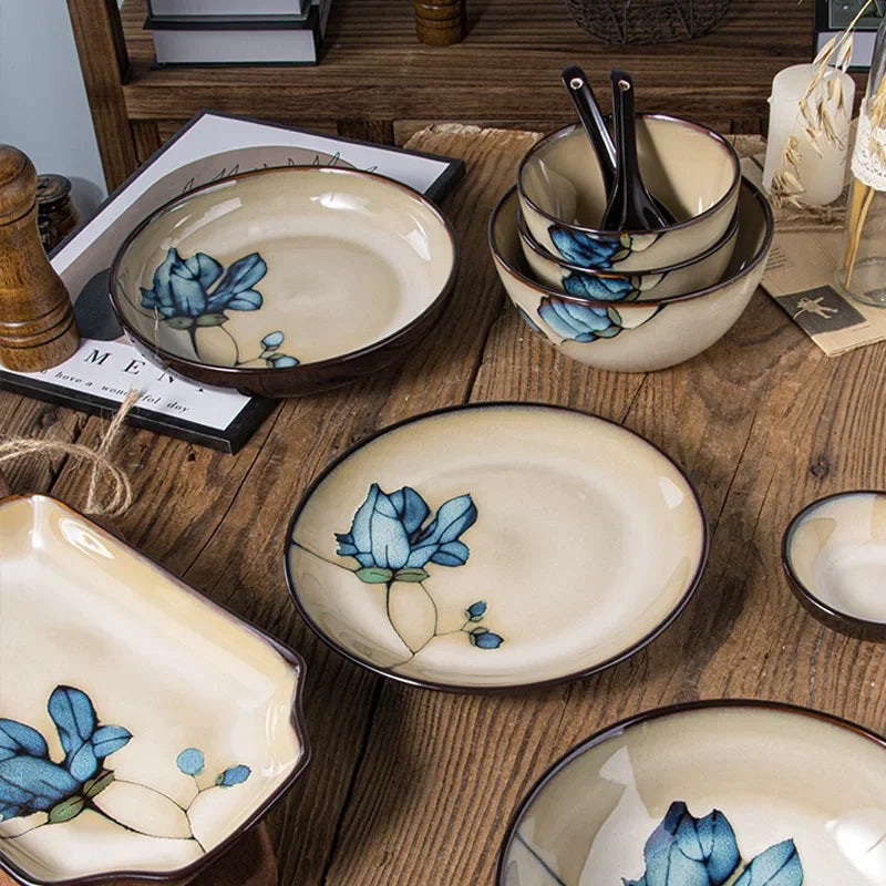 Exquisite Hand-Painted Ceramic Floral Dish Set