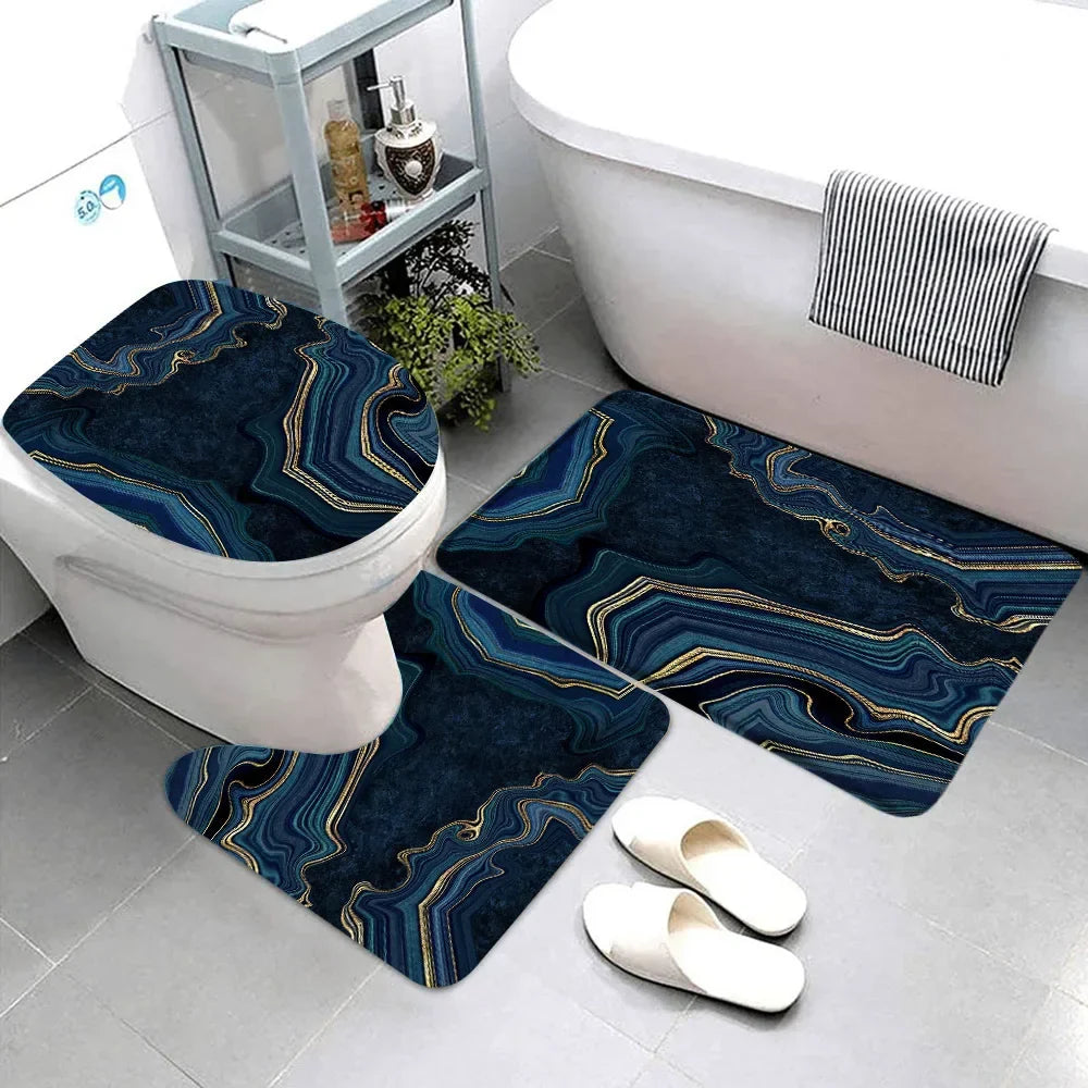 Elegant Marble Bath Mat Set - Luxurious Anti-Slip Comfort
