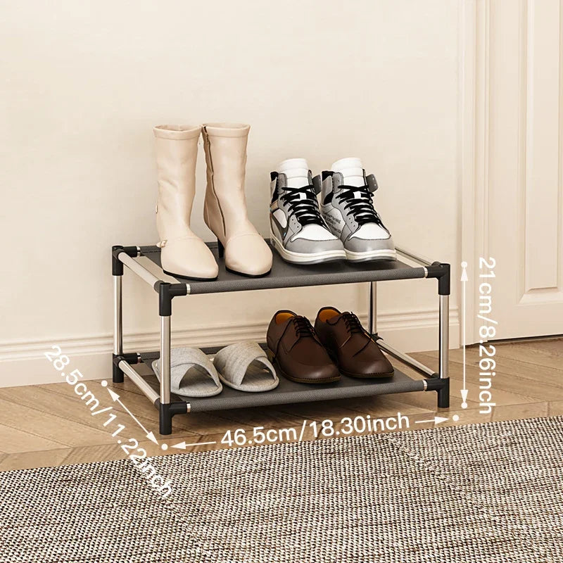 Stylish Space-saving Black Metal Simple Shoe Rack Footwear Organizer Stand Holder for Living Room