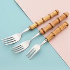 Elegant Bamboo Handle Stainless Steel Cutlery Set - 20Pcs