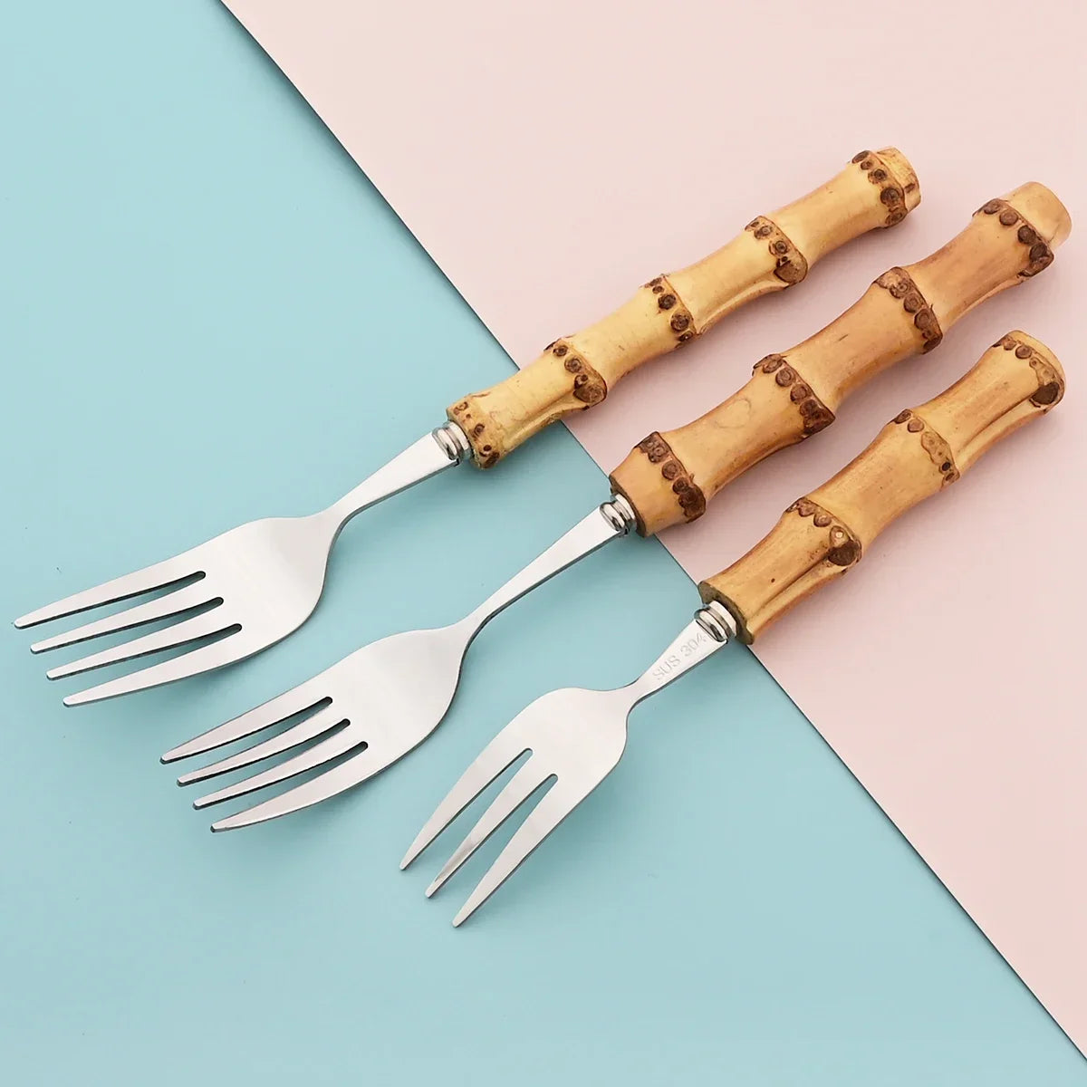 Elegant Bamboo Handle Stainless Steel Cutlery Set - 20Pcs