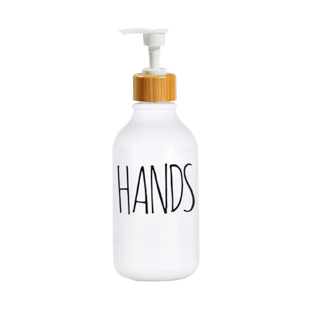 Elegant Amber Soap Dispenser Set with Bamboo Accents