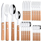 Exquisite Wooden Handle Stainless Steel Cutlery Set - 24Pcs