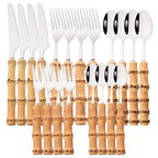 Elegant Bamboo Handle Stainless Steel Cutlery Set - 20Pcs