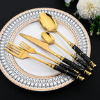 Elegant Gold Stainless Steel Cutlery Set - 30Pcs Ceramic Handle