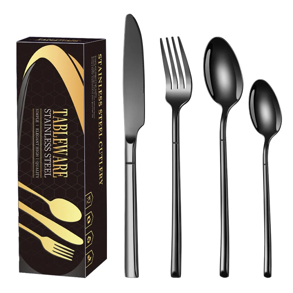Elegant Stainless Steel Tableware Set: 24-Piece Luxury Dining