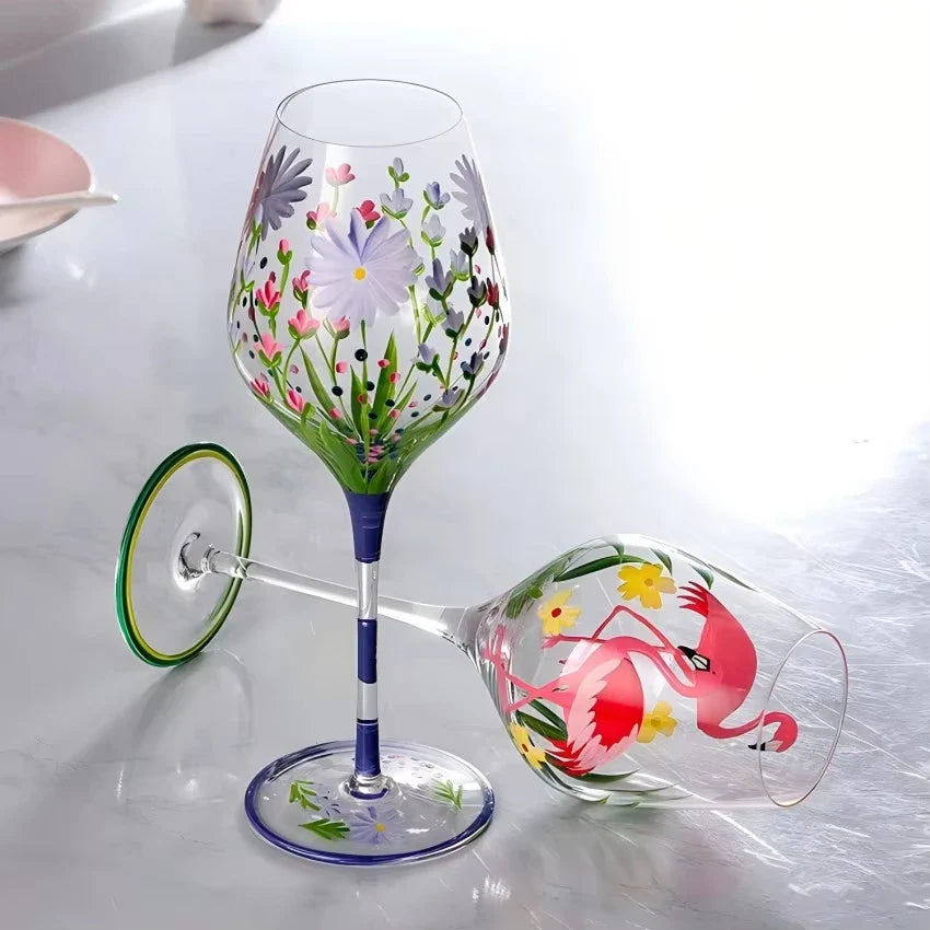 Exquisite Hand-Painted Floral Wine Goblet