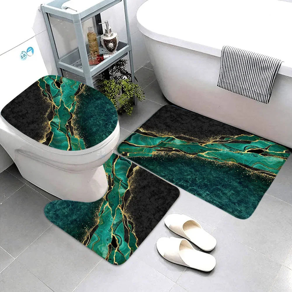 Elegant Marble Bath Mat Set - Luxurious Anti-Slip Comfort