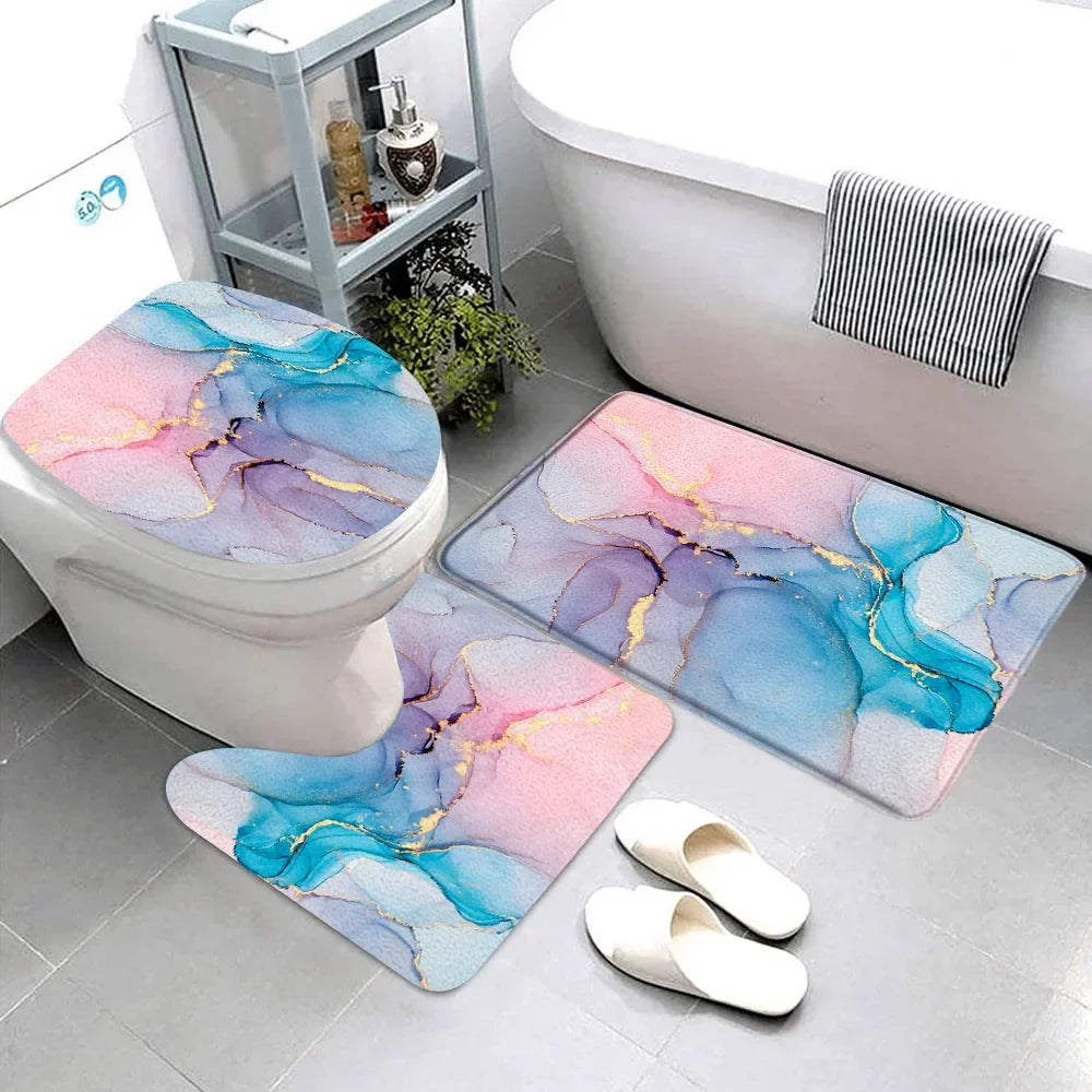 Elegant Marble Bath Mat Set - Luxurious Anti-Slip Comfort