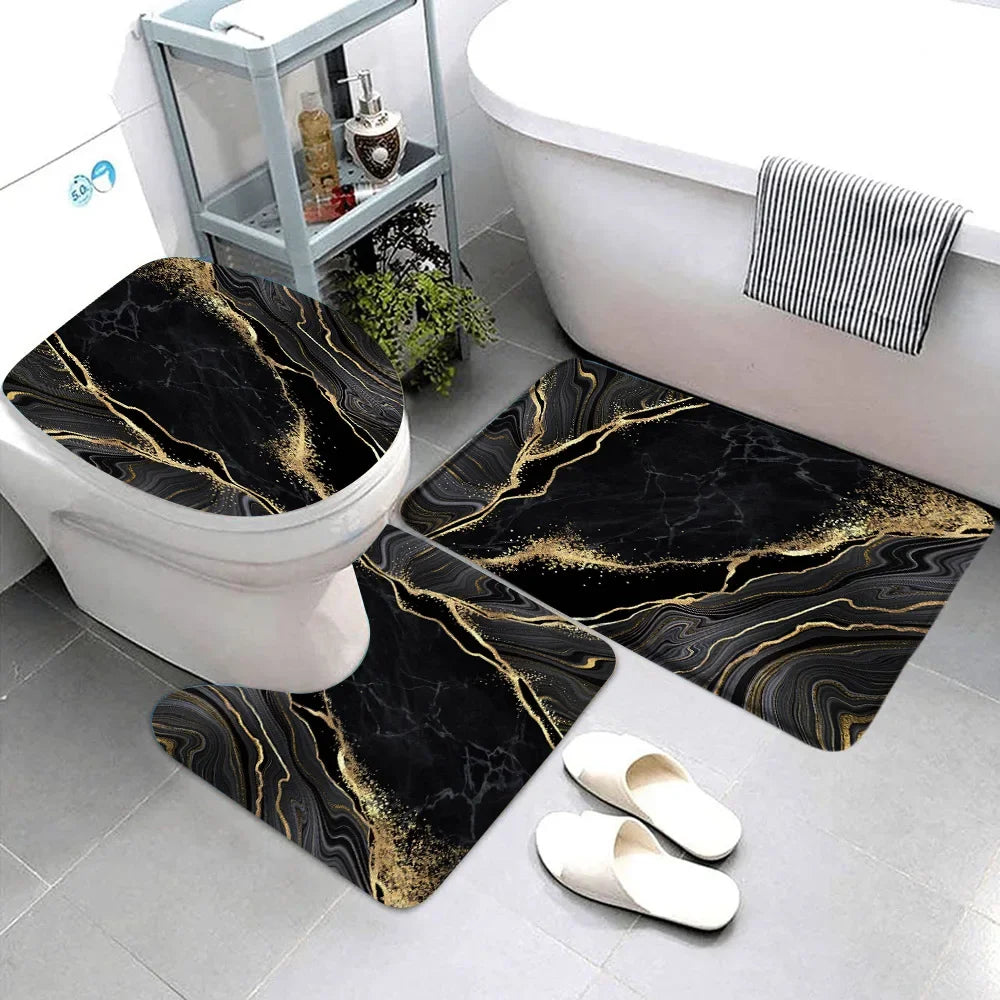 Elegant Marble Bath Mat Set - Luxurious Anti-Slip Comfort