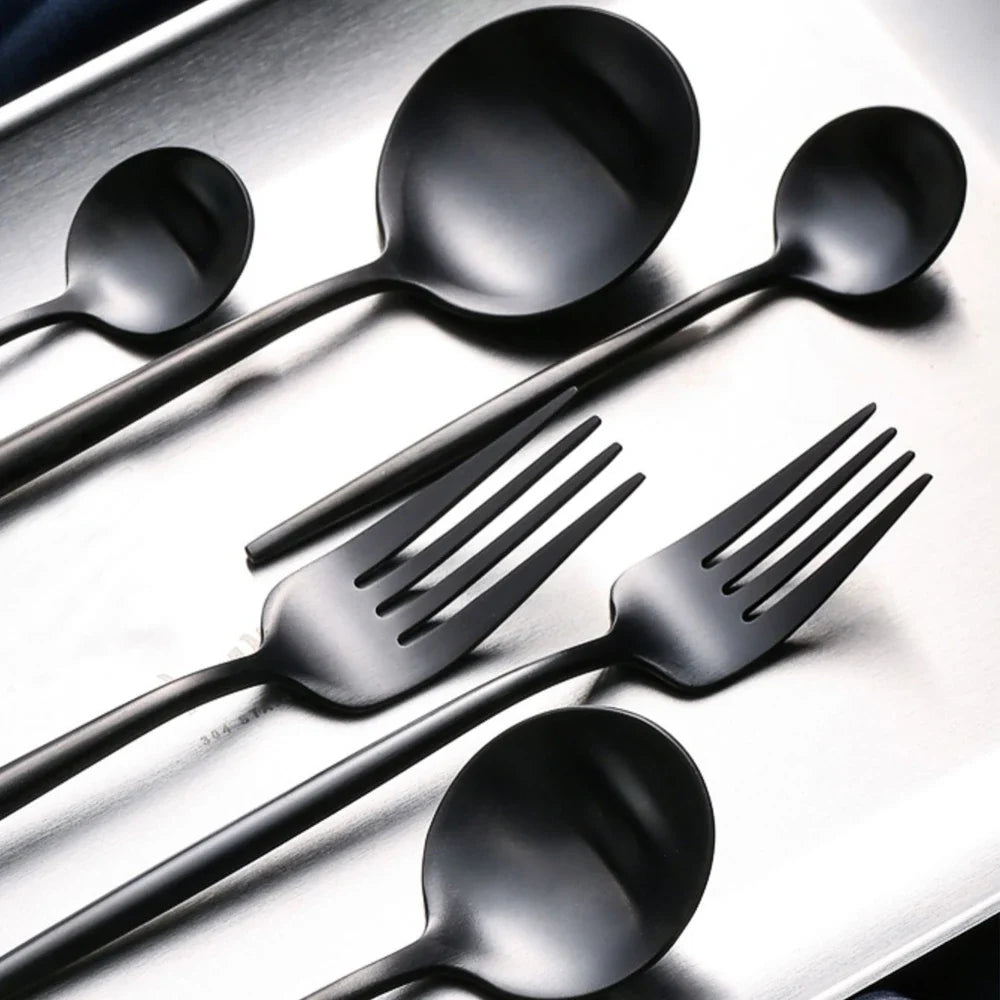 Elegant Black Stainless Steel Dinnerware Set - 30pcs