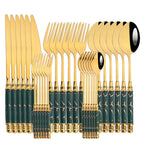 Elegant Gold Stainless Steel Cutlery Set - 30Pcs Ceramic Handle