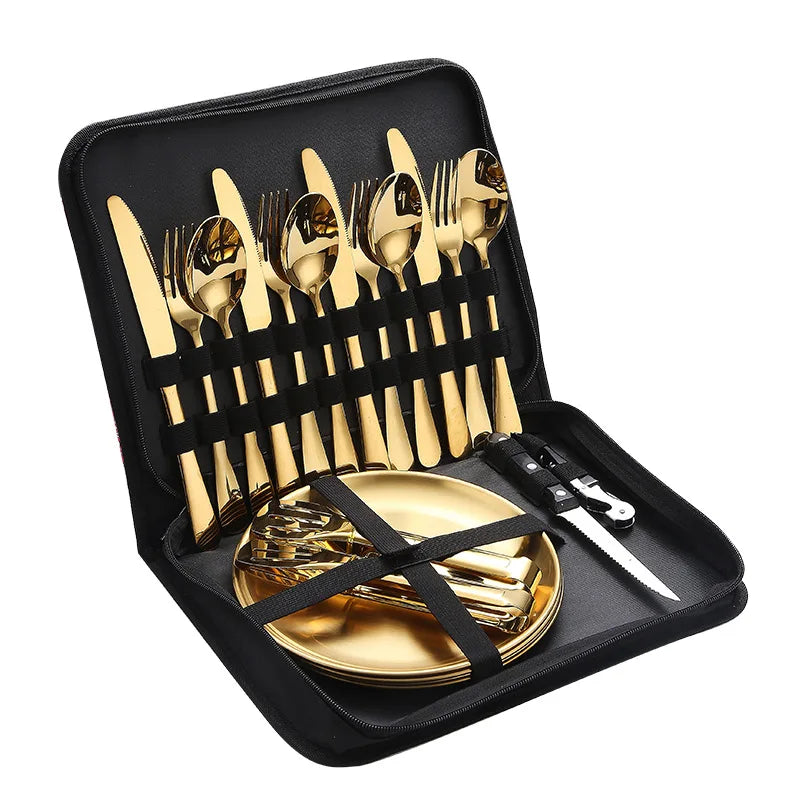 Elegant Stainless Steel Outdoor Tableware Set - 10in1 & 20in1 Options