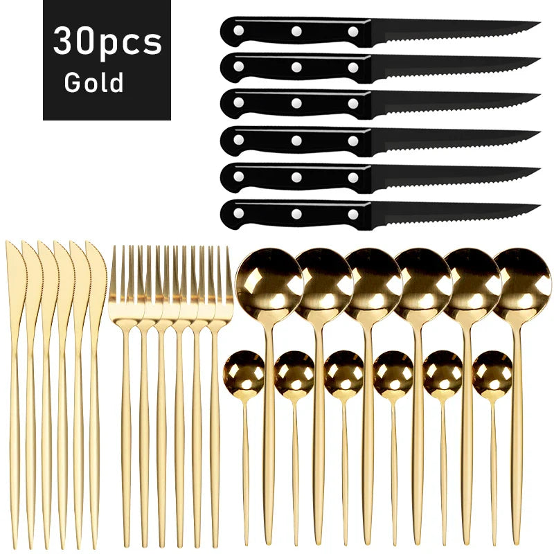 Elegant Black Stainless Steel Dinnerware Set - 30pcs