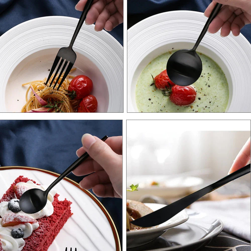 Elegant Black Stainless Steel Dinnerware Set - 30pcs