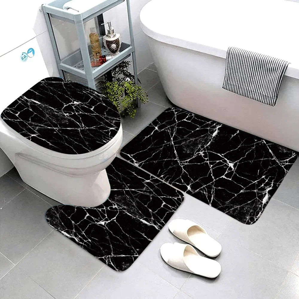 Elegant Marble Bath Mat Set - Luxurious Anti-Slip Comfort