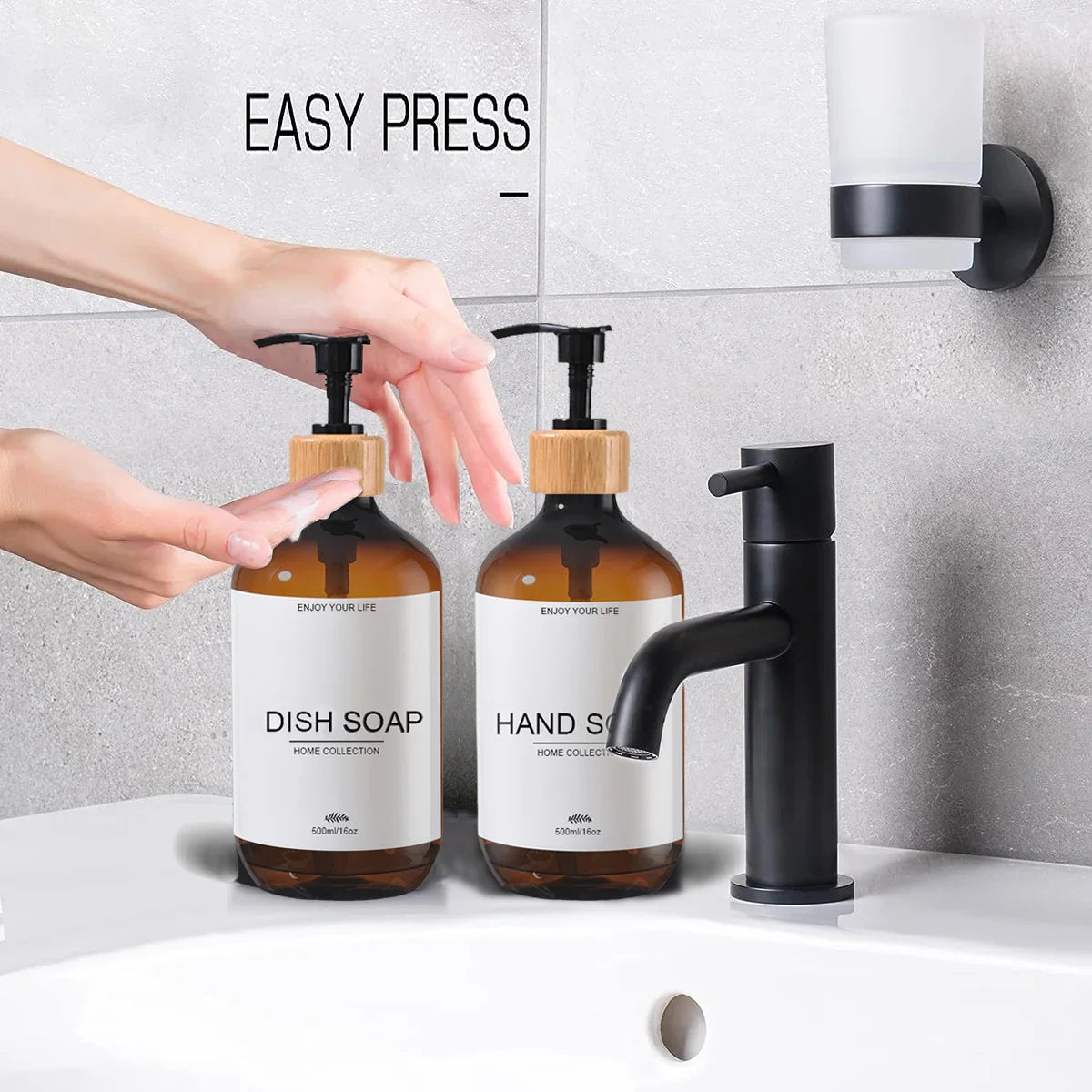 Elegant Matte Soap Dispenser Set with Tray for Kitchen & Bathroom