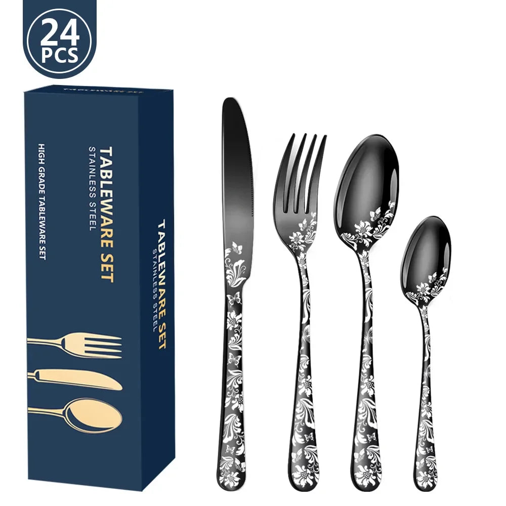 Exquisite 24-Piece Gold Steel Dinnerware Set