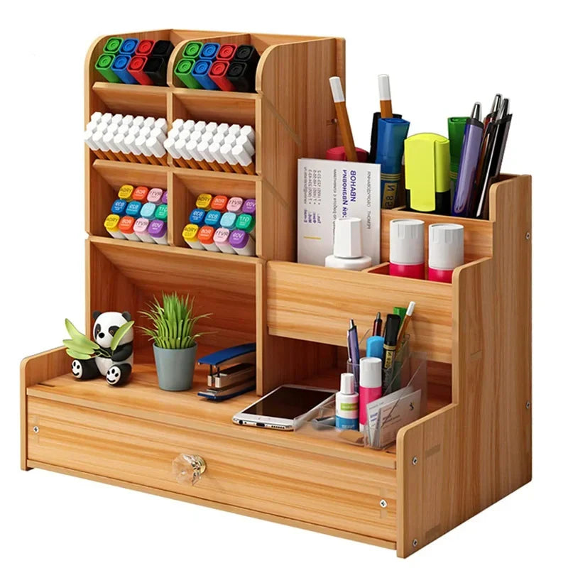 Elegant Wooden Desk Organizer with Drawer for Home & Office