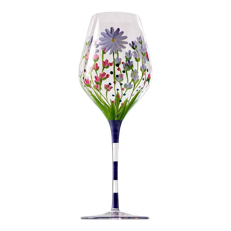 Exquisite Hand-Painted Floral Wine Goblet