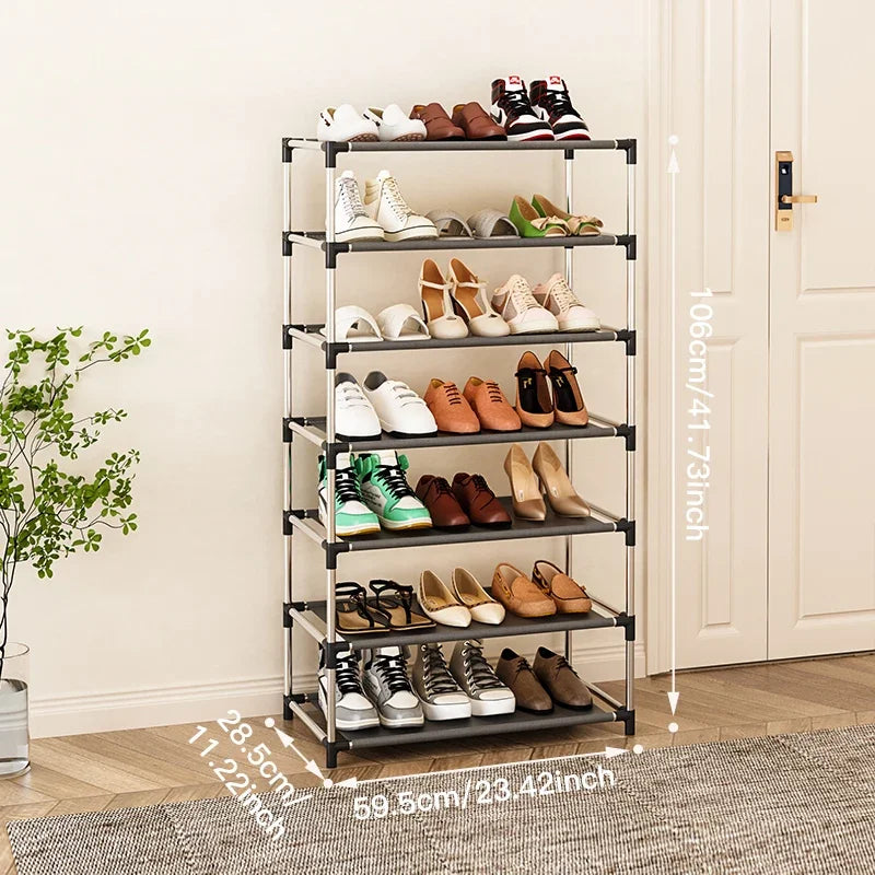 Stylish Space-saving Black Metal Simple Shoe Rack Footwear Organizer Stand Holder for Living Room