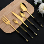 Elegant Gold Stainless Steel Cutlery Set - 30Pcs Ceramic Handle