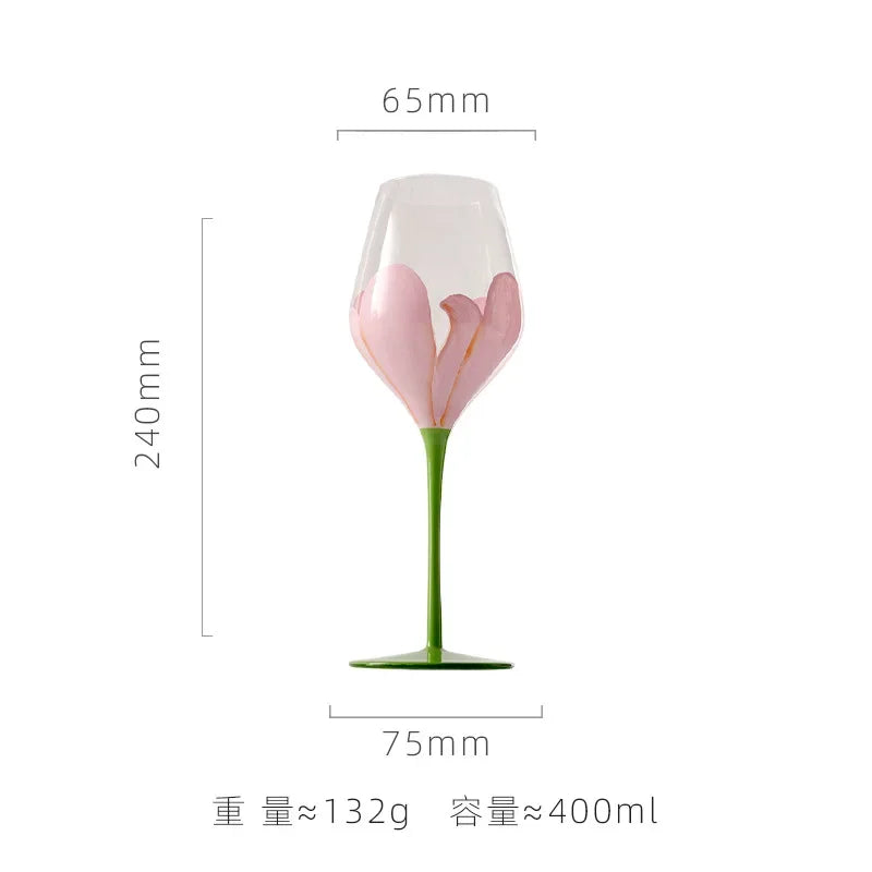 Exquisite Hand-Painted Floral Wine Goblet