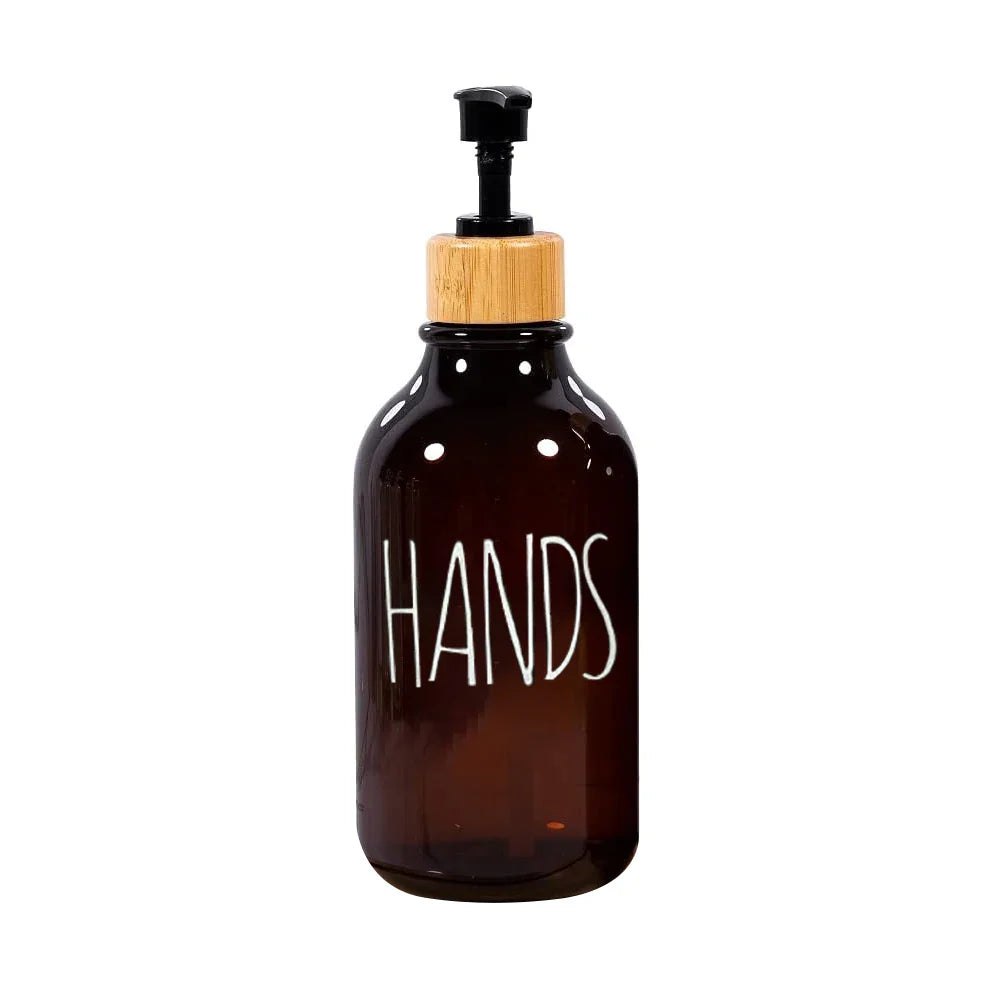 Elegant Amber Soap Dispenser Set with Bamboo Accents