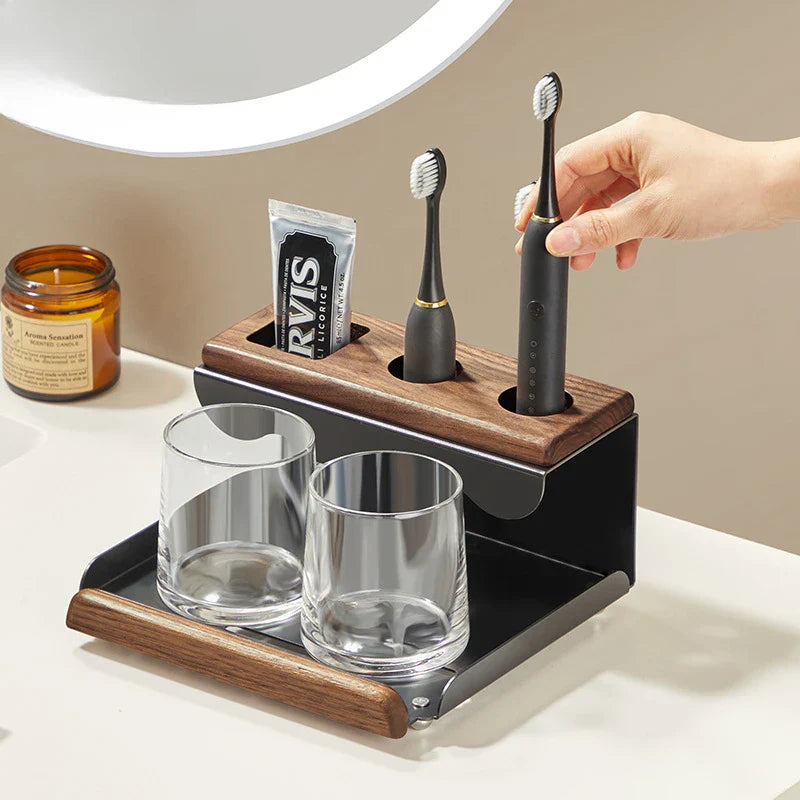 Elegant Walnut Toothbrush Holder & Organizer