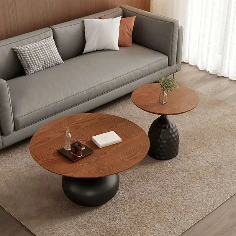 Elegant Round Wooden Coffee Table Set for Living Room
