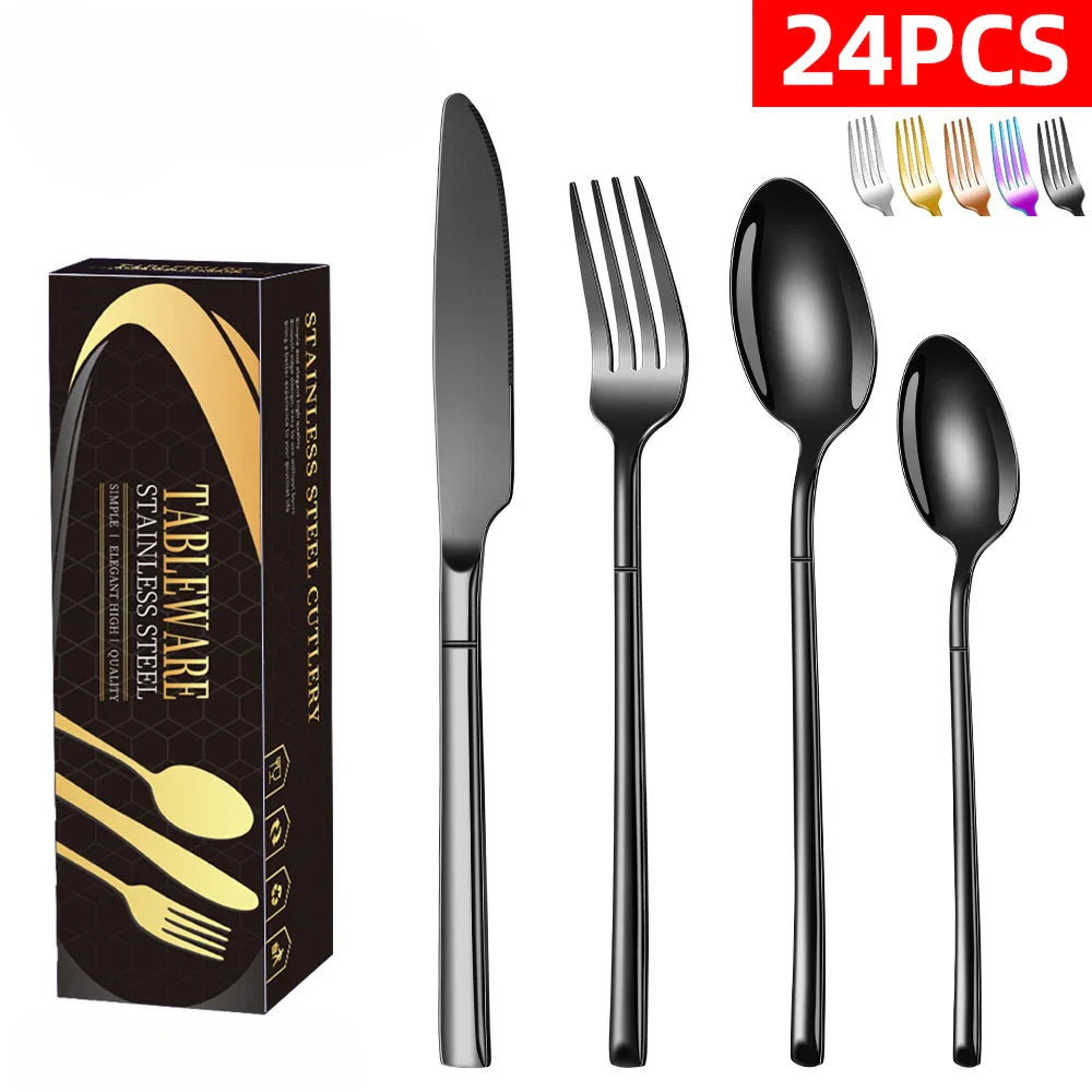 Elegant Stainless Steel Tableware Set: 24-Piece Luxury Dining