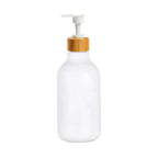 Elegant Amber Soap Dispenser Set with Bamboo Accents