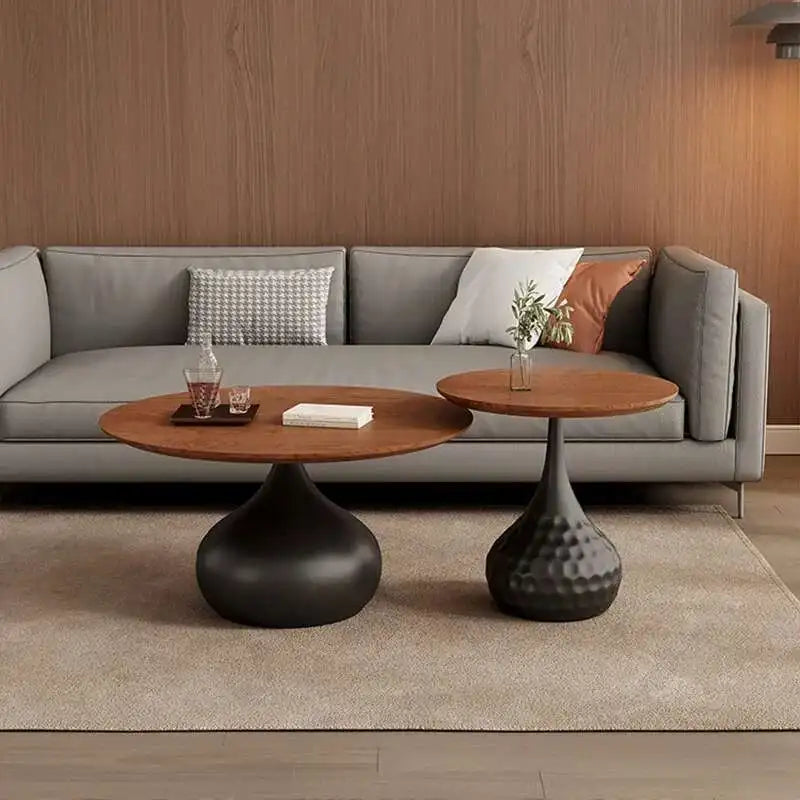 Elegant Round Wooden Coffee Table Set for Living Room