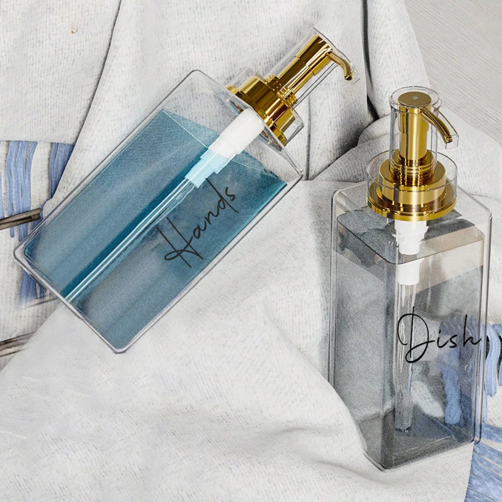 Elegant Square Soap Dispenser Set with Gold Pump