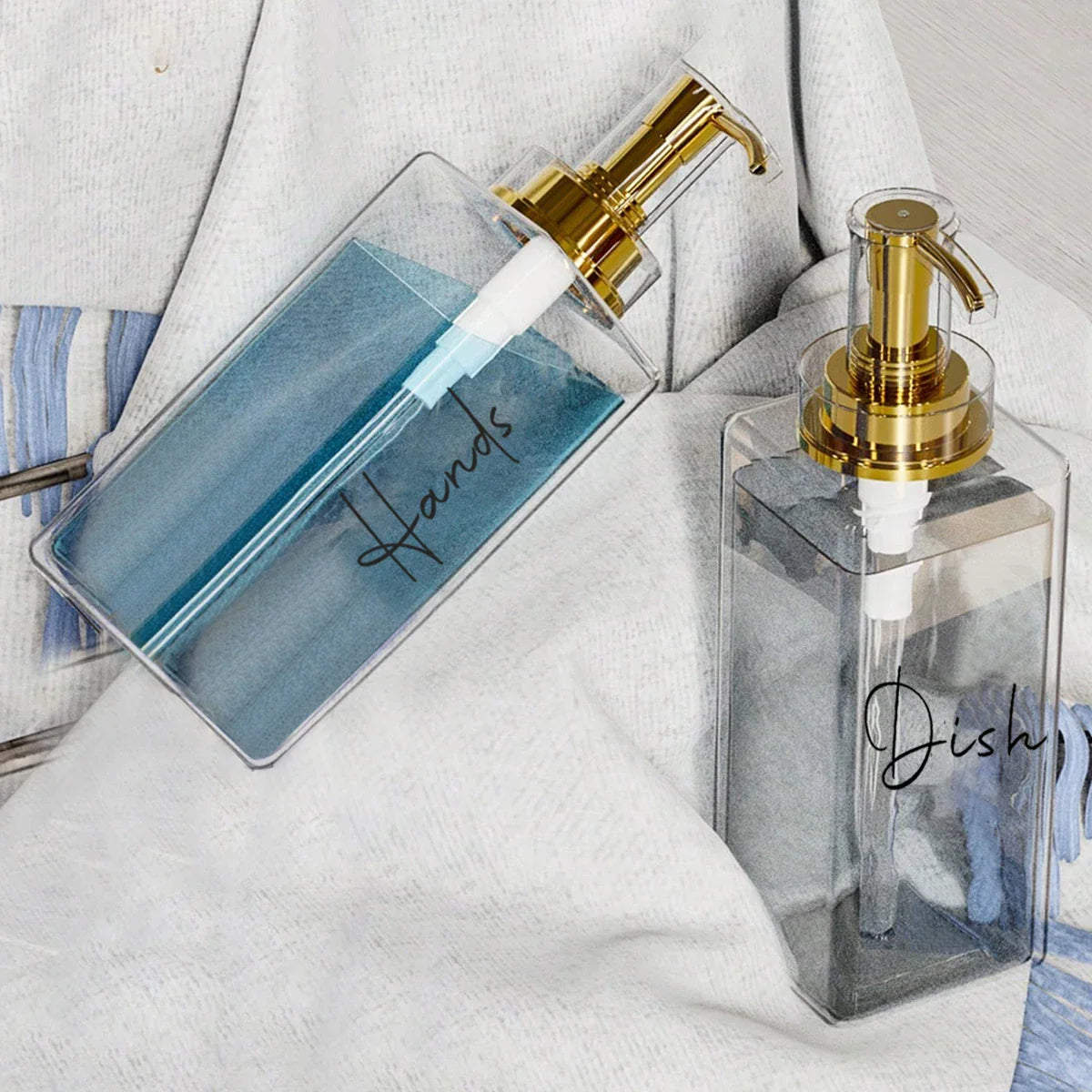 Elegant Square Soap Dispenser Set with Gold Pump