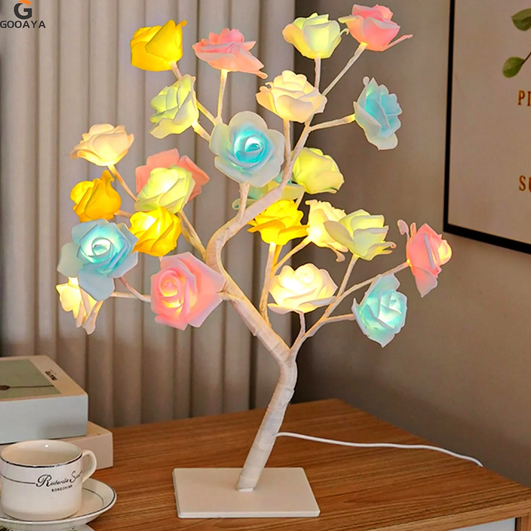 Enchanting LED Rose Leaf Table Lamp - Elegant USB Fairy Light