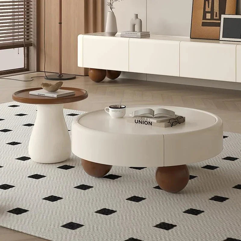 Elegant Cream Coffee Table with Storage Drawers