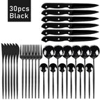 Elegant Black Stainless Steel Dinnerware Set - 30pcs