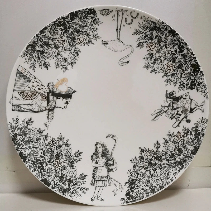 Exquisite Hand-Painted Alice in Wonderland Ceramic Plate