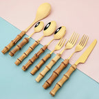 Elegant Bamboo Handle Stainless Steel Cutlery Set - 20Pcs