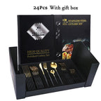 Luxurious Black & Gold Cutlery Set - 24pcs Gift Box