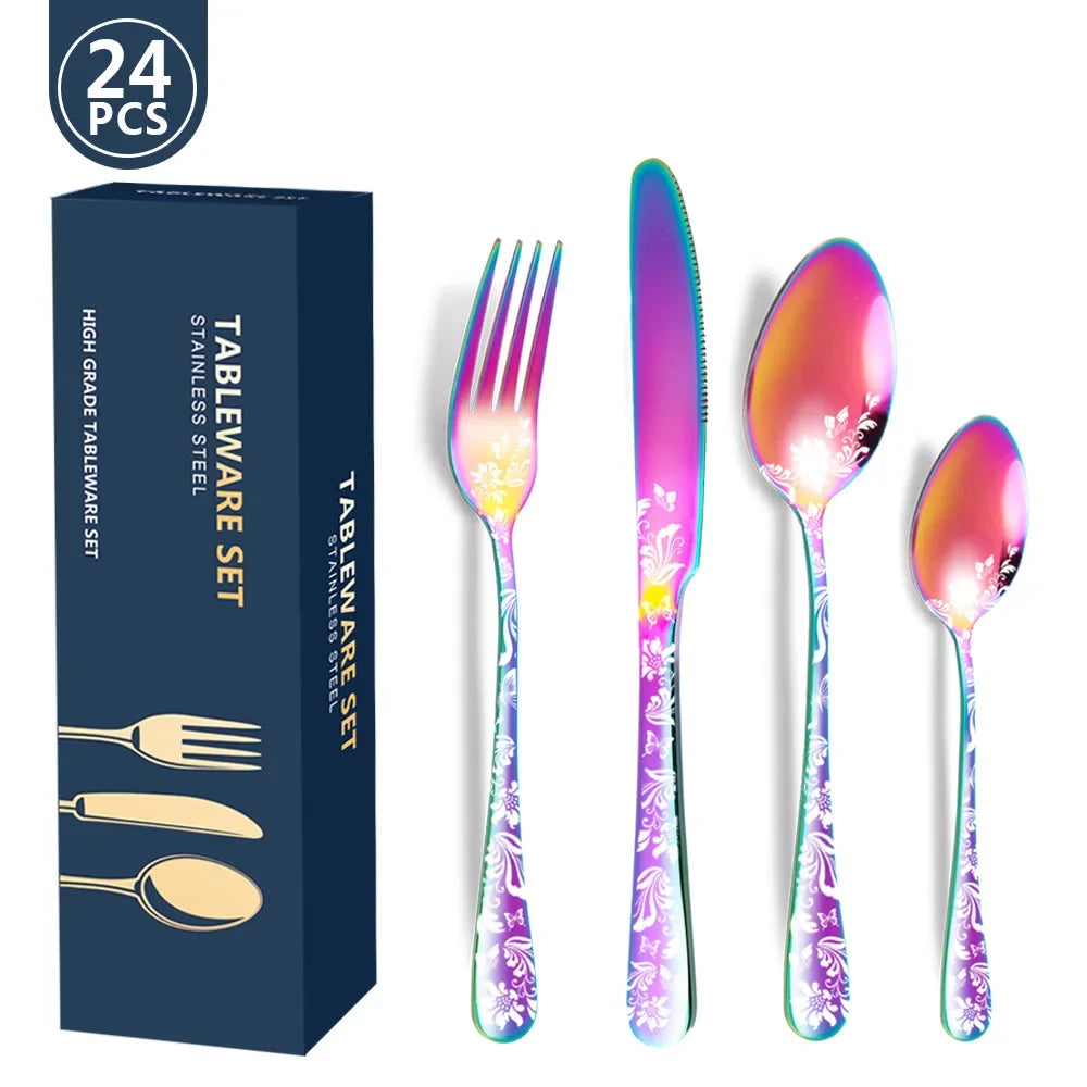 Exquisite 24-Piece Gold Steel Dinnerware Set