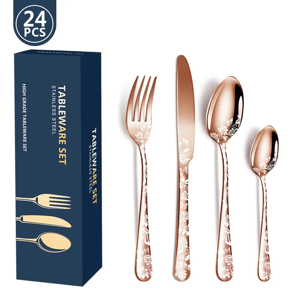Exquisite 24-Piece Gold Steel Dinnerware Set