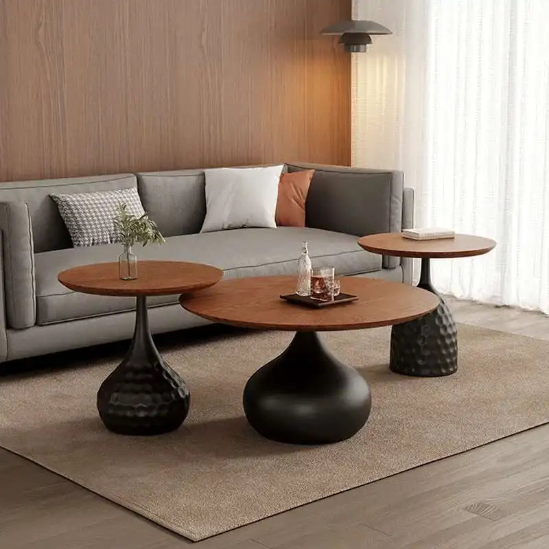 Elegant Round Wooden Coffee Table Set for Living Room