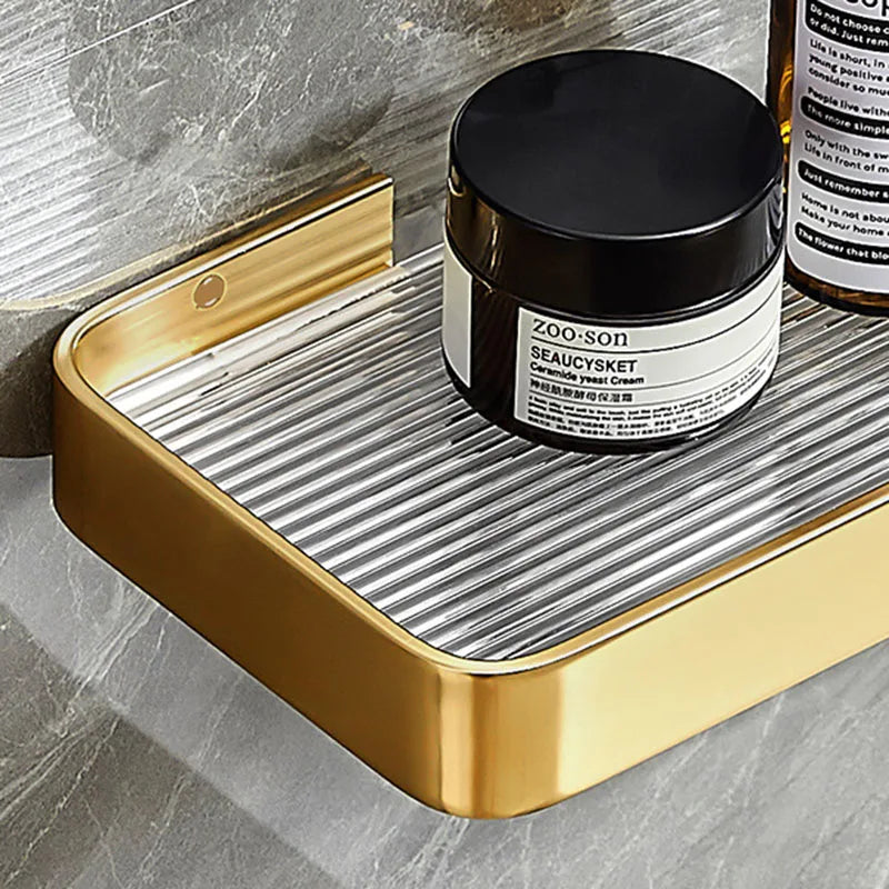 Elegant Brushed Gold Bathroom Shelf – Wall-Mounted Luxury