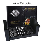 Luxurious Black & Gold Cutlery Set - 24pcs Gift Box