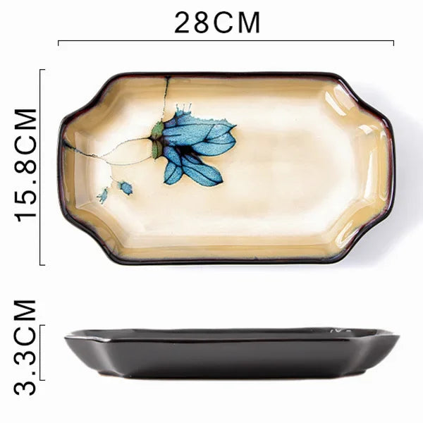 Exquisite Hand-Painted Ceramic Floral Dish Set