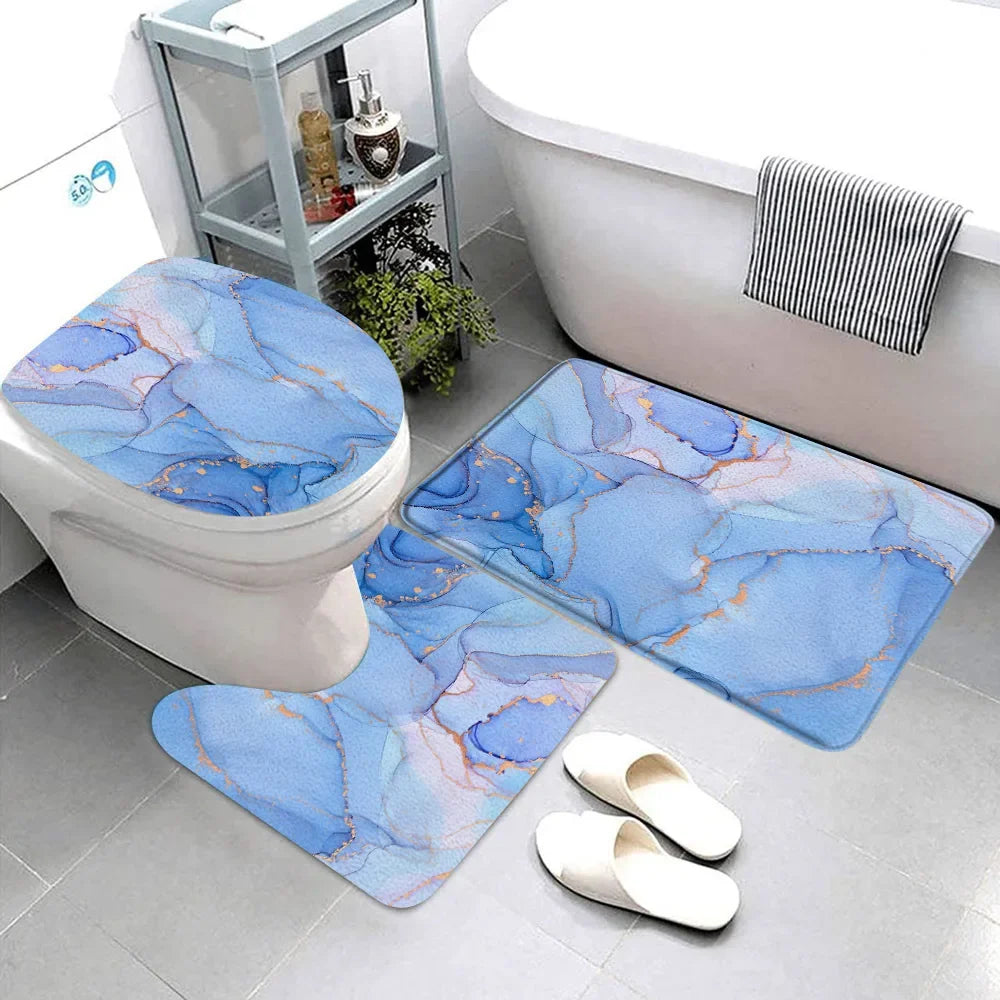 Elegant Marble Bath Mat Set - Luxurious Anti-Slip Comfort
