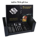 Luxurious Black & Gold Cutlery Set - 24pcs Gift Box