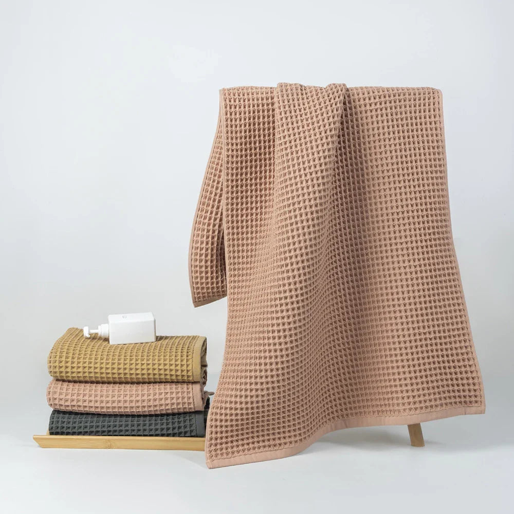 Luxurious 100% Cotton Waffle Bath Towel - Extra Large & Absorbent